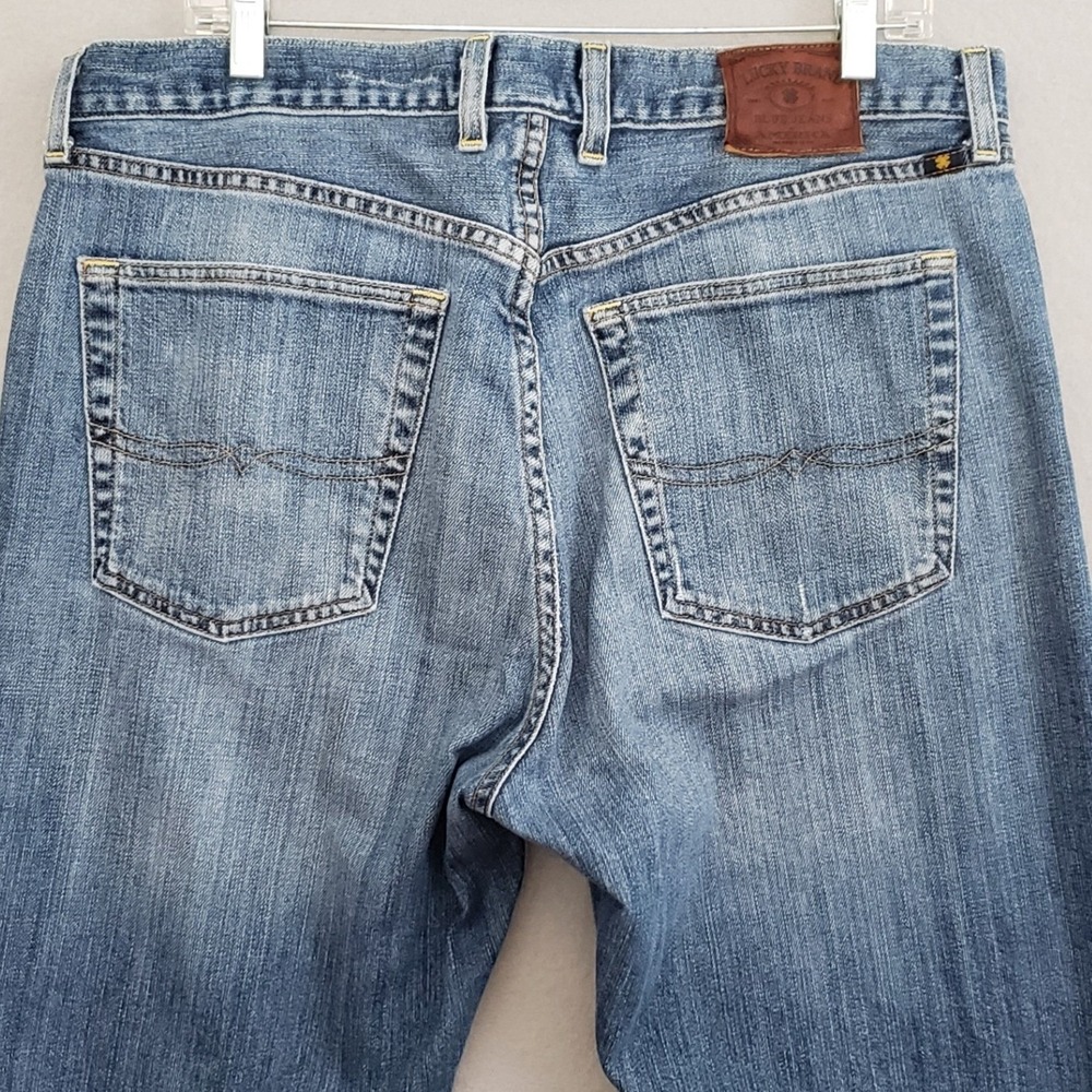 Lucky Brand Mens Relaxed Straight Blue Denim Jeans 36x28 Medium Wash Pro. Hemmed